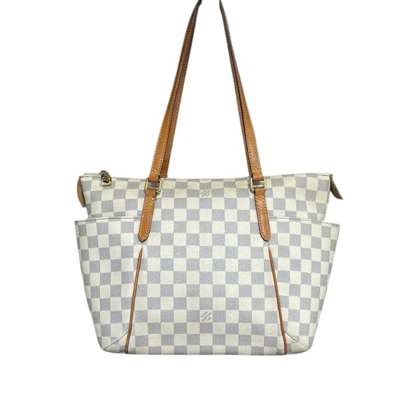 Louis Vuitton Purse Damier Azur Totally PM Tote Bag Tan Leather Straps Canvas - Picture 2 of 16